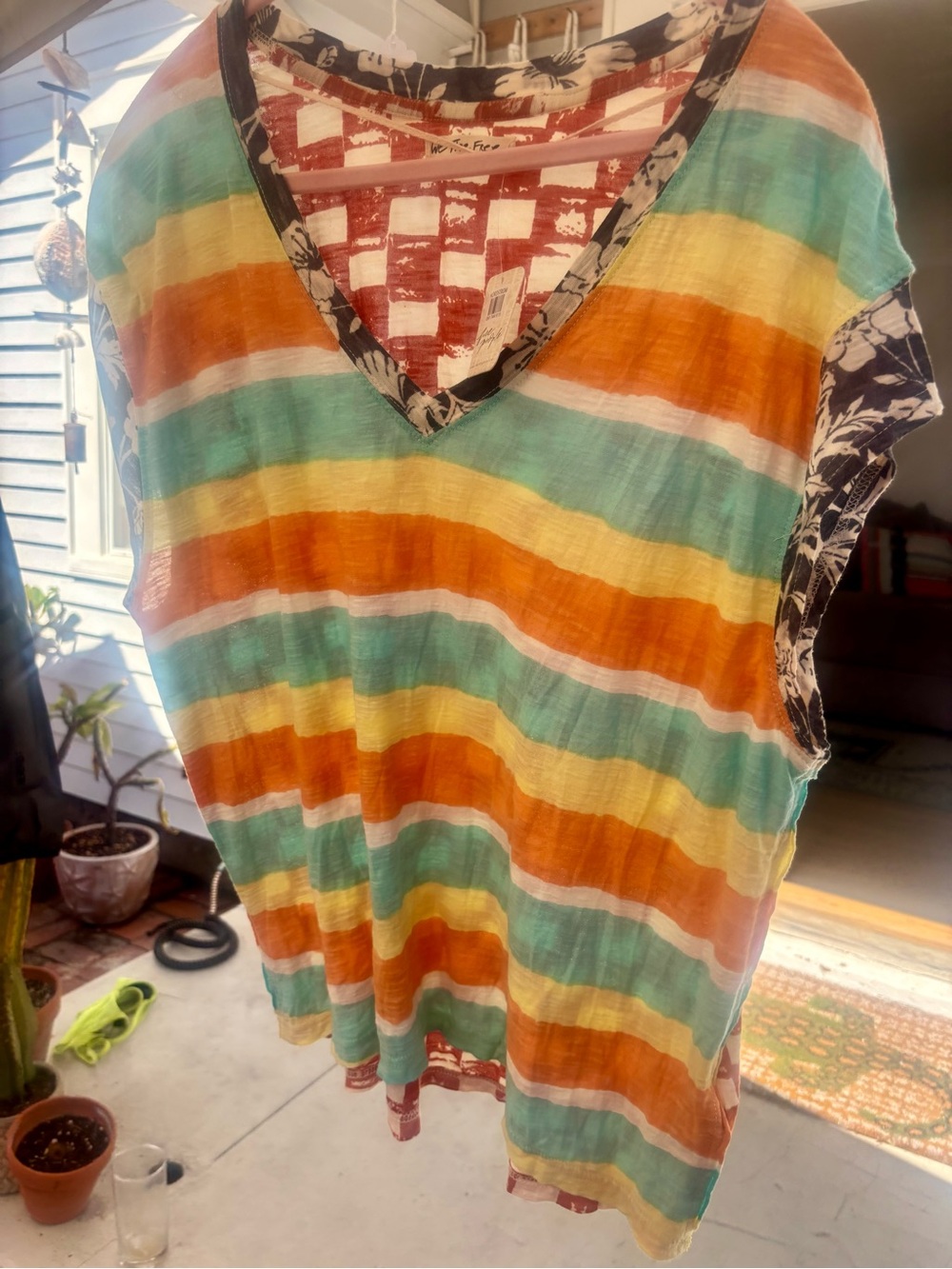 We The Free Striped V-Neck Tank Top in Orange, Yellow & Teal